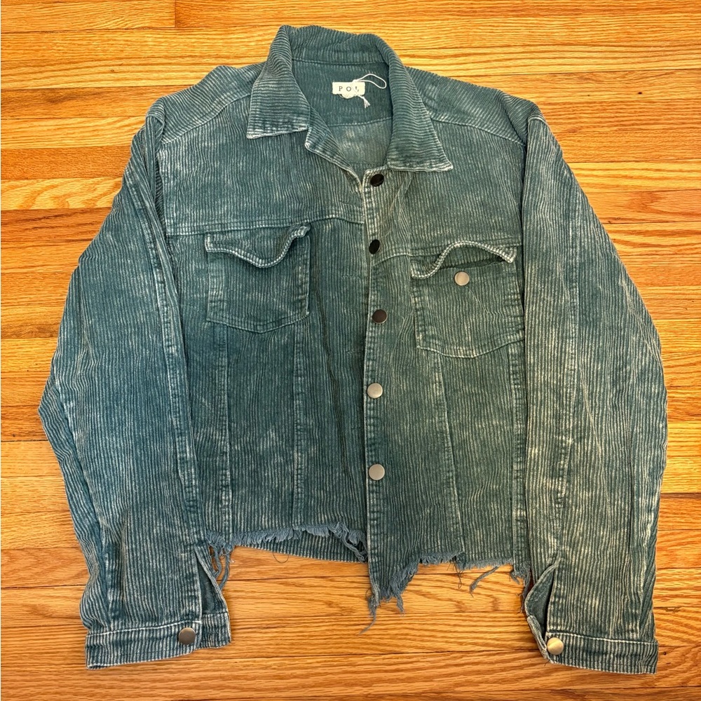 Green Corduroy Jacket with Distressing
